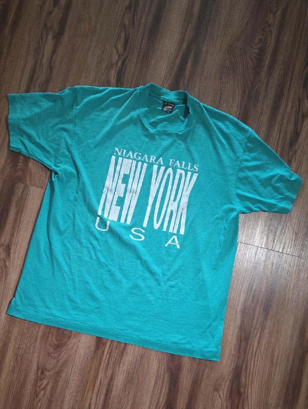 Vintage Fruit of the Loom Teal Niagara Falls New York USA Graphic Tee Size XL